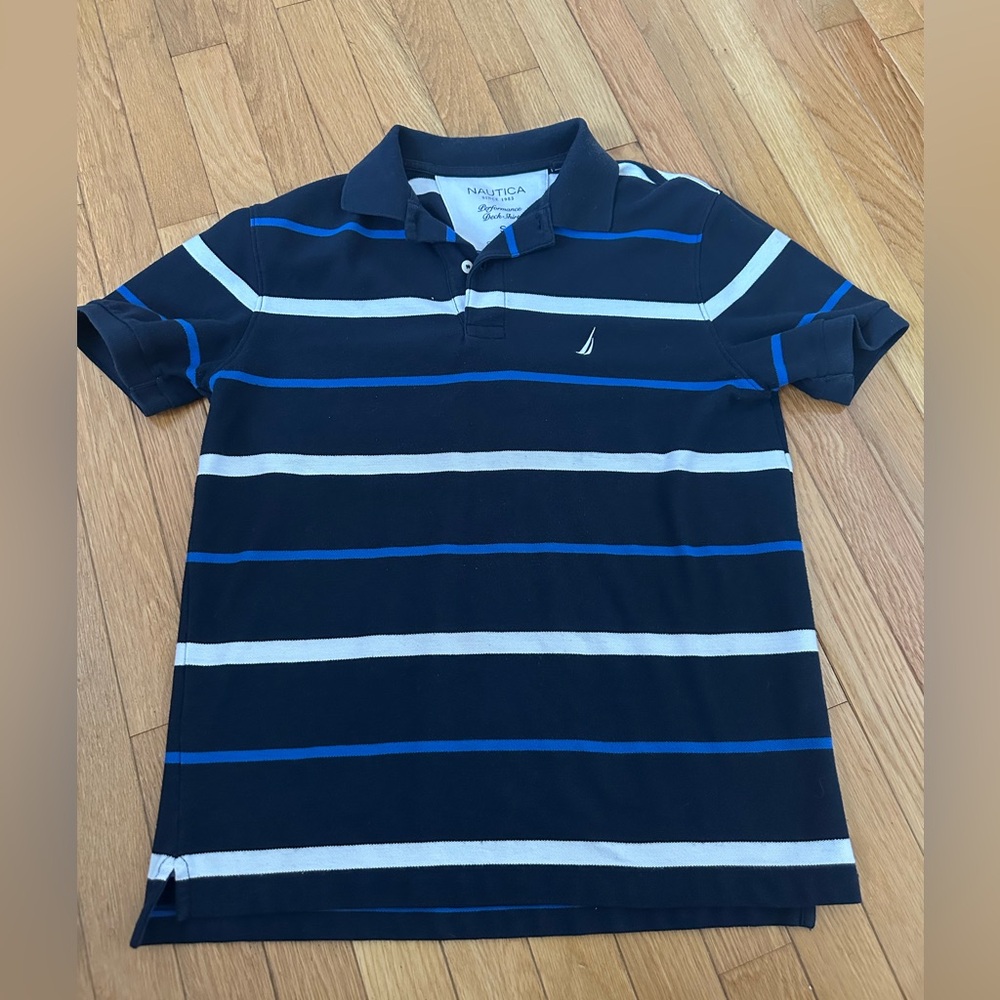 Nautica Men's Polo with Blue and White Stripes Size Small